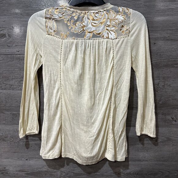 Meadow Rue Anthropologie Womens XS Blouse Beige Floral Long Sleeve - Picture 12 of 15